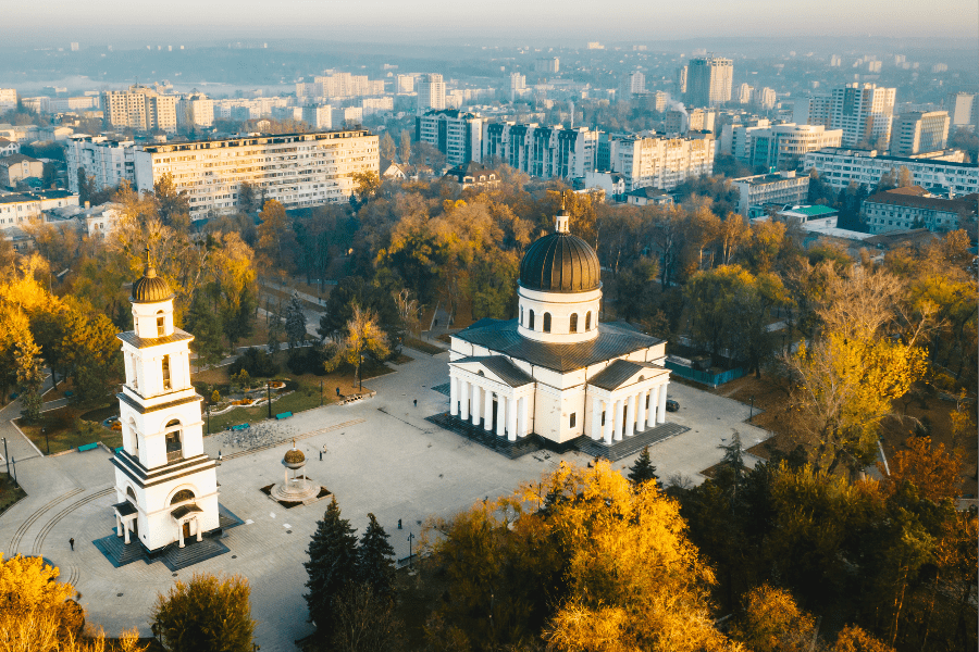 Evening view of Chisinau the capital city of Moldova